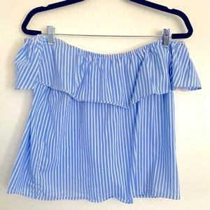 Cute Blue & White Off Shoulder Top